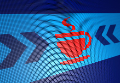 Coffee Mug Symbol on Pixelated Background