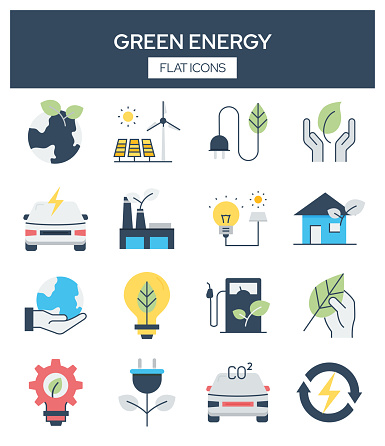 Green Energy Related Modern Flat Icons Vector Collection