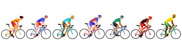 ilustrações de stock, clip art, desenhos animados e ícones de a group of cyclists moving in sequence. - road cycling