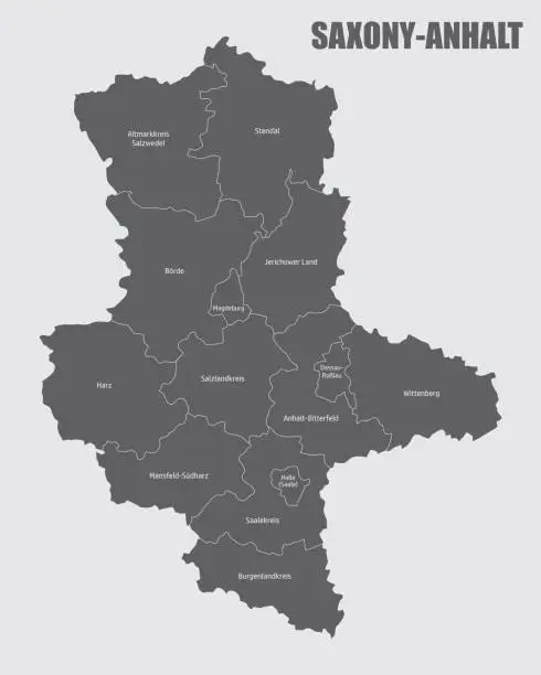 Vector illustration of Saxony-Anhalt state administrative map