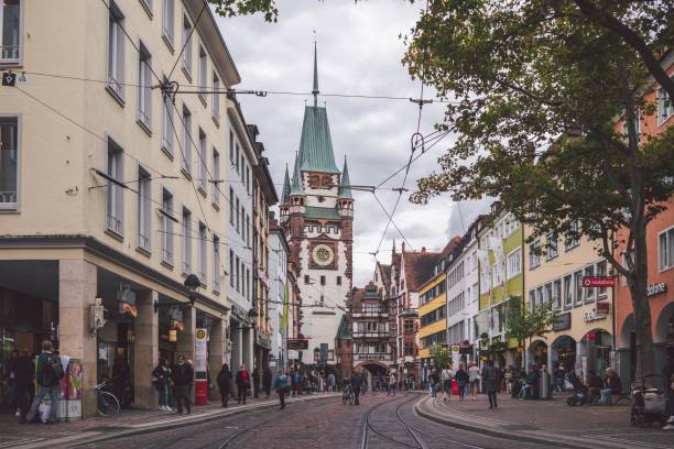 Freiburg, Germany - September 2020: Street to the Martinstor gate