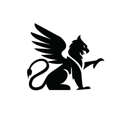 premium black minimal Griffin Mythical Creature Emblem mascot Vector Design vectro illustration