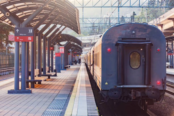 istock Passenger train departs from the station platform. 1314240923