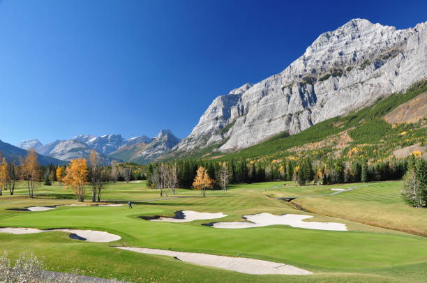 Kananaskis Golf Course Mt. Kidd and the Kananaskis golf course in Kananaskis Country, Alberta in the fall. kananaskis country stock pictures, royalty-free photos & images