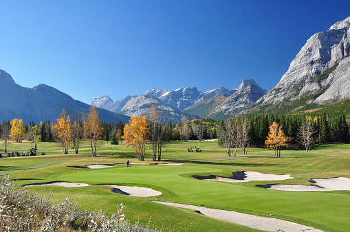 Mt. Kidd and the Kananaskis golf course in Kananaskis Country, Alberta in the fall.