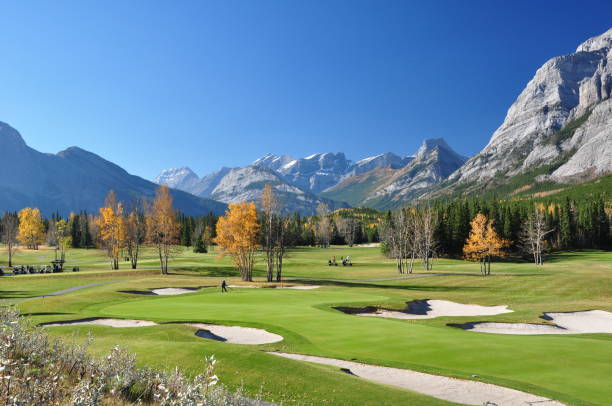 Kananaskis Golf Course Mt. Kidd and the Kananaskis golf course in Kananaskis Country, Alberta in the fall. kananaskis country stock pictures, royalty-free photos & images