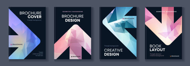 Modern triangle abstract A4 brochure cover template set vector art illustration