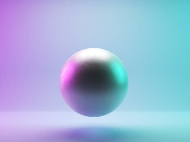 istock Metalic sphere 3d render on purple and green background 1314248854