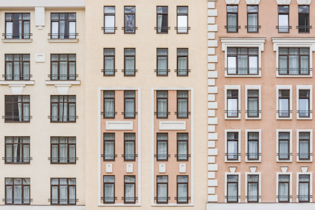 Windows of the old building at day time.