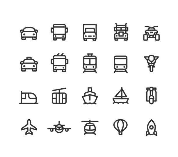 Transportation Line Icons Set of transportation line vector icons. Expanded and isolated. train vehicle front view stock illustrations