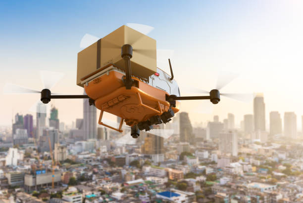 istock delivery drone or robot holding cardboard box 1314256234