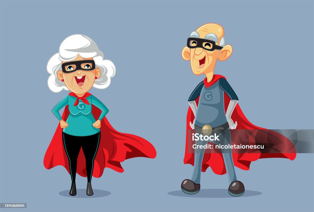 Superheld Rentner Superheld Grootouders Vector Cartoon Illustratie Stockvectorkunst en ...