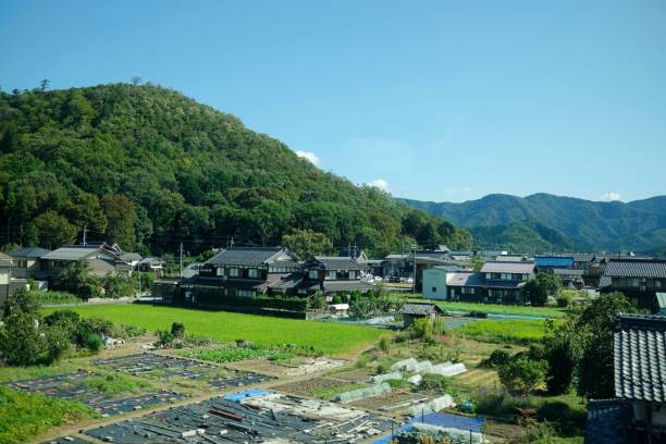 View of Japanese countryside from train