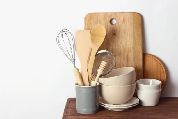 istock set of dishes close-up on a colored background. Kitchen appliances. 1314269367