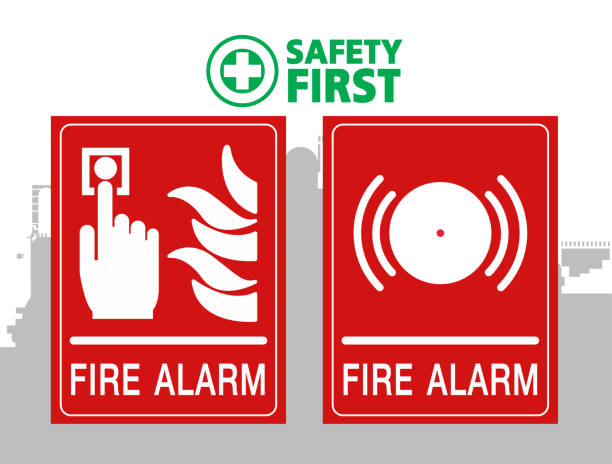 ilustrações, clipart, desenhos animados e ícones de sistema de alarme de incêndio, segurança em primeiro lugar, ícones de emergência - smoke detector fire alarm sensor smoke