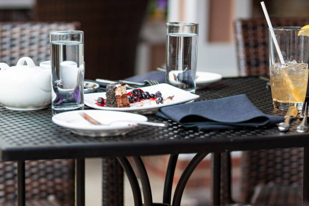 istock Leftover food waste concept image featuring an outdoor cafe table with no customer 1314272359