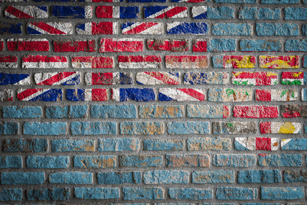 istock Flag  banner on brick wall background. 1314279179