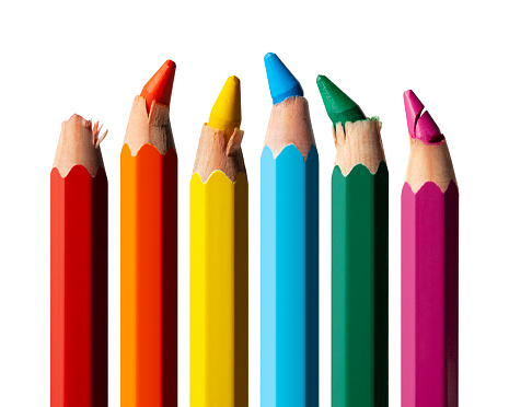 A set of color pencils isolated on a white background. Copy space. A School stuff.Drawing supplies.