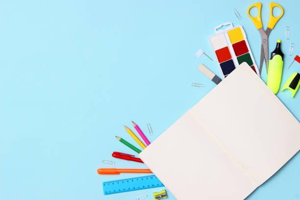 istock Office supplies on a colored background close-up. Back to school concept 1314283762