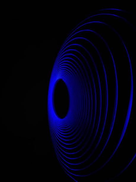 istock Closeup of Neon Blue Spirograph geometric abstract pattern isolated in a Black background. Chakra. Light painting. 1314285487
