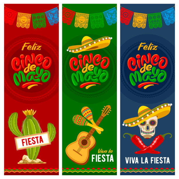 синко де майо баннеры набор - mexican culture cinco de mayo backgrounds sombrero stock illustrations