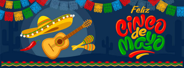 illustrazioni stock, clip art, cartoni animati e icone di tendenza di modello banner cinco de mayo - mexican culture cinco de mayo backgrounds sombrero