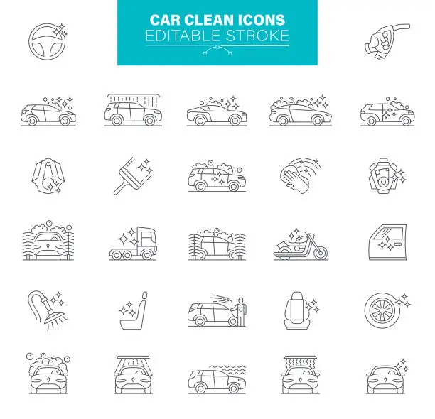 Vector illustration of Car Clean Icons Editable Stroke