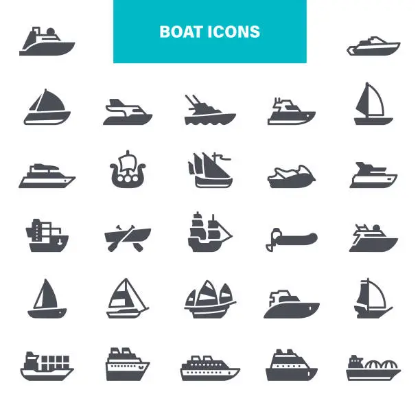 Vector illustration of Ship and Boat Icons. Contains such icons as Contains such icons as yacht, cruise, cargo shipping, ferry, schooner, water scooter