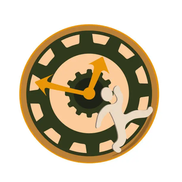 Vector illustration of Production clock: Figure runs in a clock like a hamster wheel.