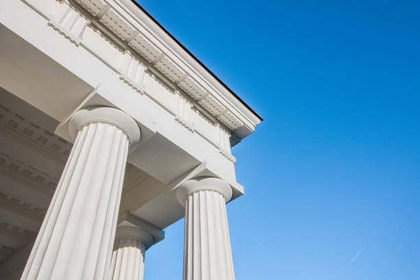 istock Columns and rooftop details of a Greek temple 1314303006