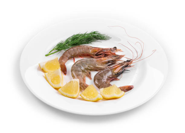 istock Raw shrimps on a white plate. 1314304932
