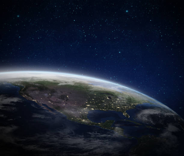 istock Earth on space. World Global in Universe, Star field with text space. Earth 3D render -Elements of this image furnished by NASA. Blue Planet Earth view from outer space show North & South America, USA 1314305925