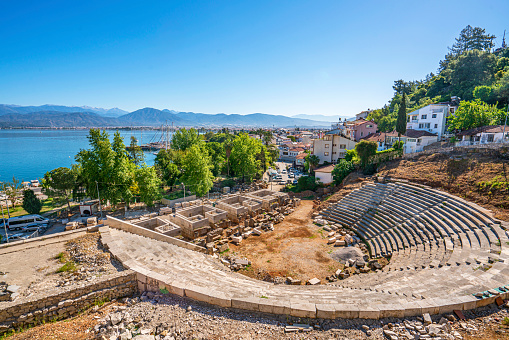 Scenic view of ,in the centre of Fethiye, just behind the harbour, is Telmessos' 6000-seat Roman theatre dating from the 2nd century BC.