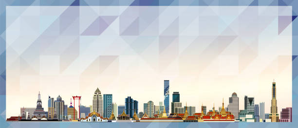 Bangkok skyline vector colorful poster on beautiful triangular texture background vector art illustration