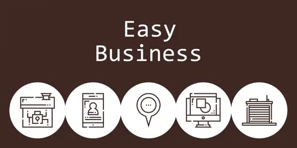 Vector illustration of easy business background concept with easy business icons. Icons related smartphone, graphic design, placeholder, warehouse, house