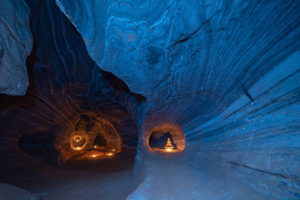 istock Blue cave with rocks, Mae Sot District, Tak, Thailand. Cave wall color pattern with natural landscape. Tourist attraction landmark. 1314309328