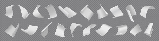 Paper sheets. Flying blank document pages. Realistic falling notes set on transparent background. 3D empty letters loose soar. Curved notepapers with folded corners. Vector memos flight Paper sheets. Flying blank document pages. Realistic falling white notes set on transparent background. 3D empty letters loose soar. Isolated curved notepapers with folded corners. Vector memos flight this side is for address only stock illustrations