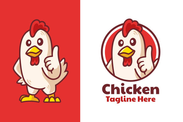 huhn daumen bis maskottchen logo design - chicken poultry cartoon cockerel stock-grafiken, -clipart, -cartoons und -symbole