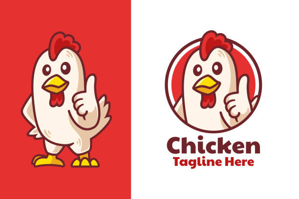 ilustraciones, imágenes clip art, dibujos animados e iconos de stock de diseño de logotipo de mascota con pulgares de pollo hacia arriba - cockerel chicken farm bird