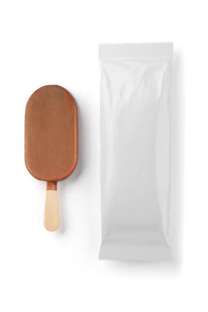 istock Brown chocolate popsicle and clean package isolated on white. 3D rendering. 1314311265