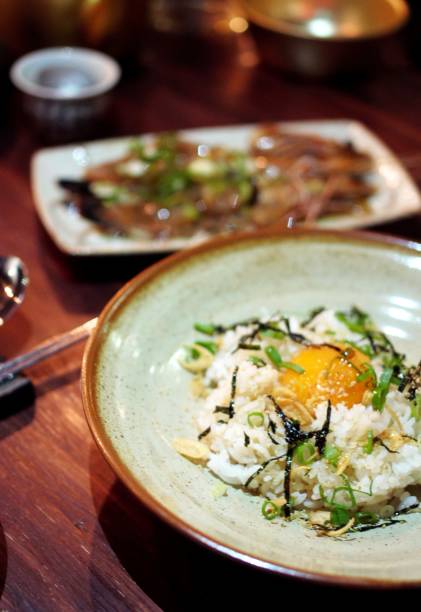 istock Prawn-jang and egg rice at a modern fine dining Korean restaurant; Sydney, Australia 1314311943