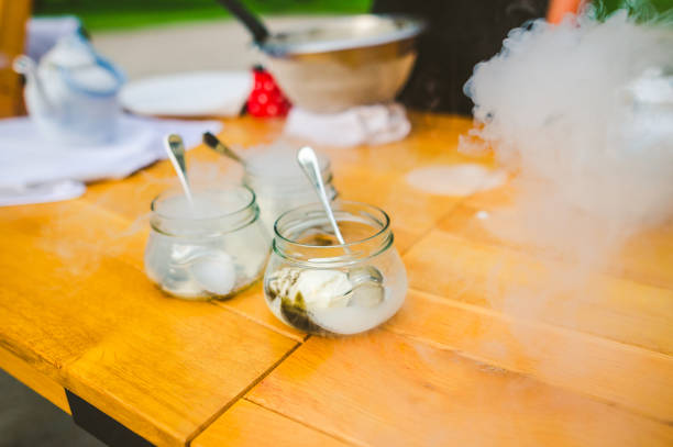 istock Making cryogenic ice cream using liquid nitrogen and steam from dry ice 1314319038