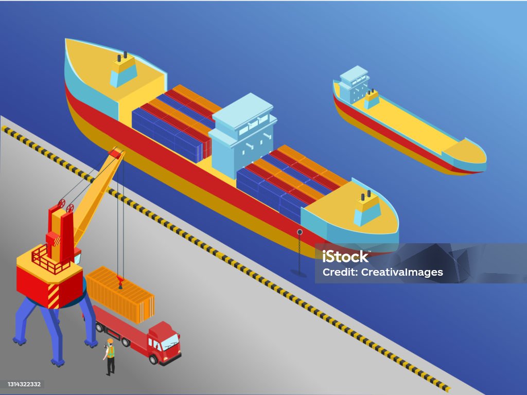 Unloading Vector Worker Unloading Cargo Containers Stock Illustration - Download Image ...