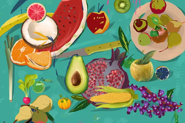 Vector illustration of Fruit and vegetable preparation
