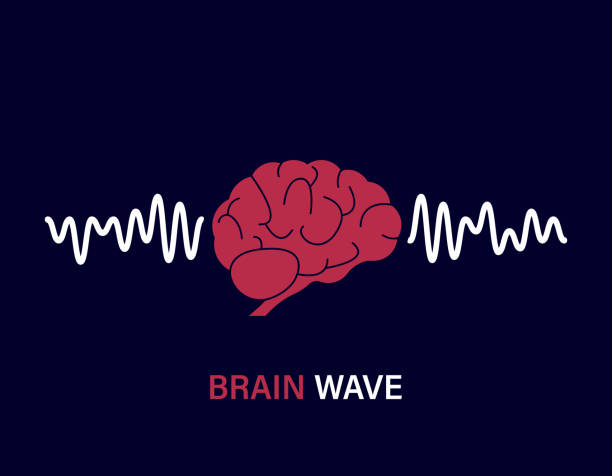 ilustrações, clipart, desenhos animados e ícones de ondas cerebrais humanas. conceito de onda de atividade cerebral. mente rosa com onda mental. fundo azul isolado. ilustração vetorial - célula alfa