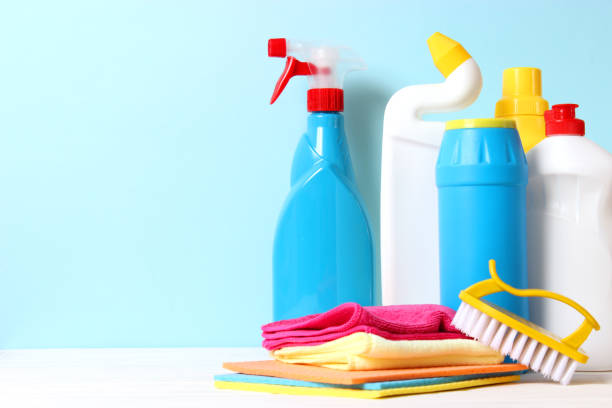 istock Means for cleaning and disinfection close-up on a colored background. 1314327736