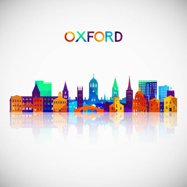 oxford, renkli geometrik tarzda birleşik krallık silüeti silueti. tasarımınız için sembol. vektör illüstrasyon. - oxford oxfordshire stock illustrations