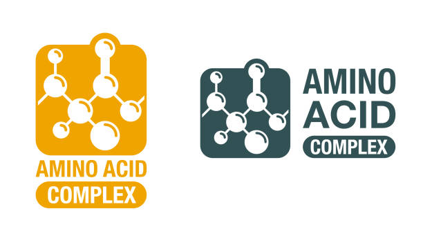 Amino acid complex square icon Amino acid complex icon - organic compounds monomers that make up proteins and used in food industry, condiment, bodybuilding supplement, animal feed. Vector emblem in square form nitrogen icon stock illustrations