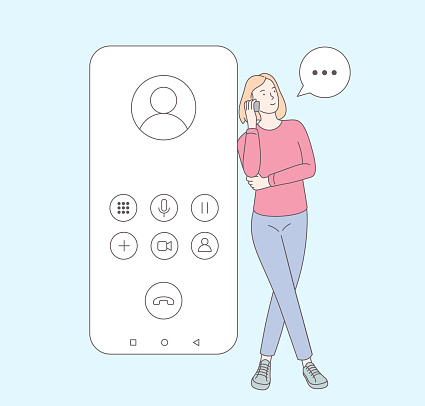 Communication and conversation with smartphone concept. Woman girl talking phone. Women, teenager calling by telephone. Flat vector illustration