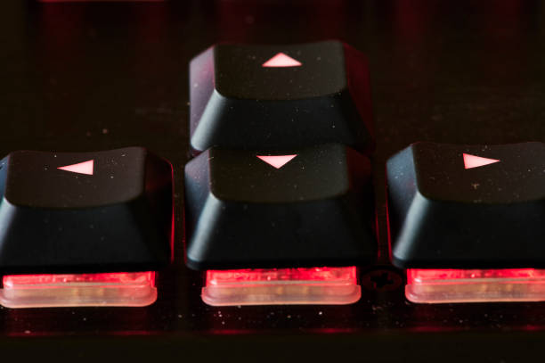 istock Parts of an illuminated computer keyboard in the dark. 1314336039